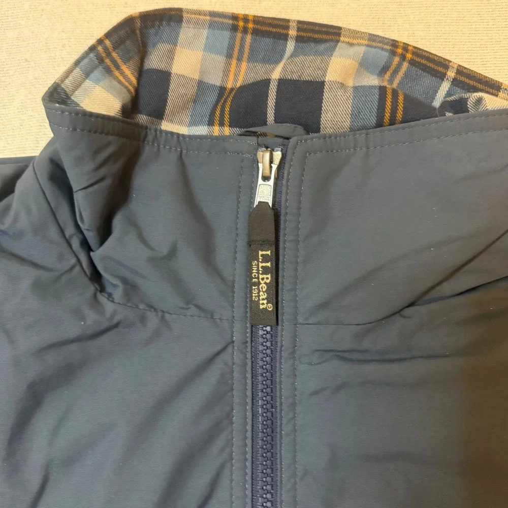 LL Bean Warm-Up Jacket Mens M Tall Blue Flannel Lined Bomber Full Zip 500396
